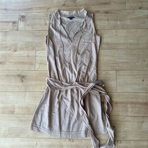 Gap Tan Sleeveless Belted Shift Dress Elastic Waist Lined Minimalist S